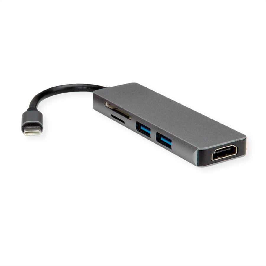 ROLINE Station d'accueil USB Type C, 4K HDMI, 2x USB 3.2 Gen 1, Card Reader