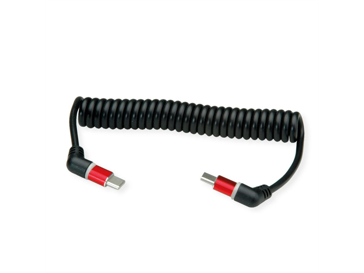 ROLINE Câble USB type C-C, M/M, rotation à 360°, 60W, spirale, rouge/noir, 1,5 m