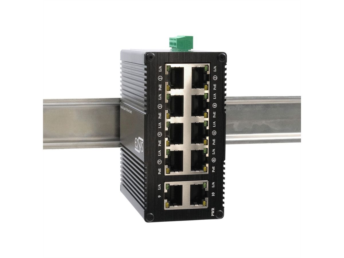 EXSYS EX-62026PoE Mini-commutateur Gigabit PoE industriel à 10 ports, 8x PoE + 2x 10/100/1000Tx