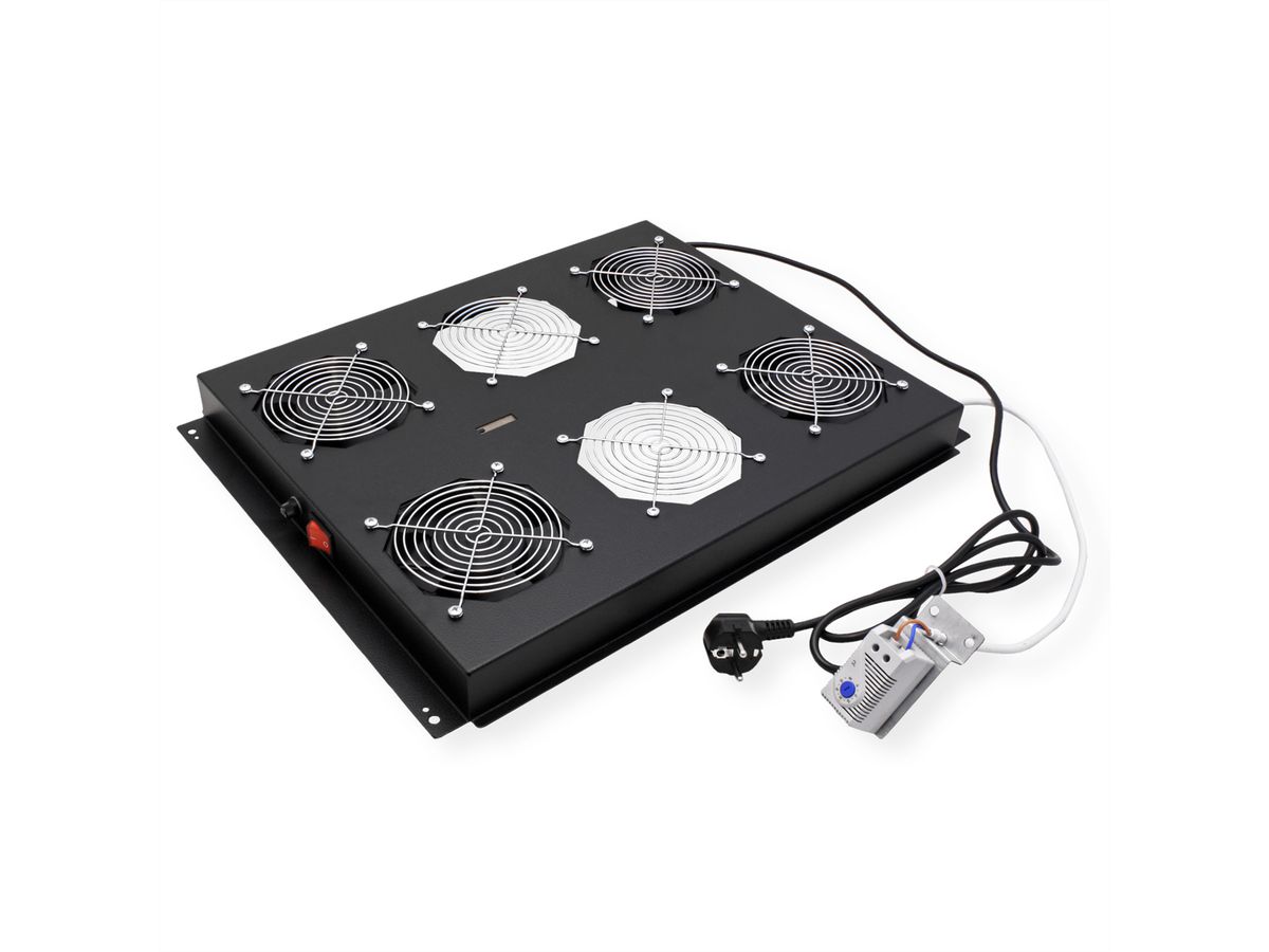 ROLINE 19" Unité de ventilation de toit, 4 ventilateurs, Thermostat pour baie serveur, noire
