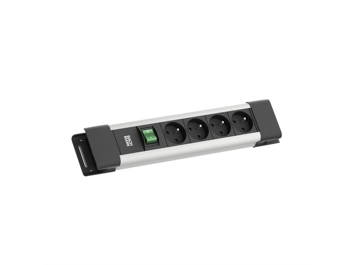 BACHMANN CONNECTUS 4xUTE , 1xinterrupteur 2,0m CEE7/7 gris