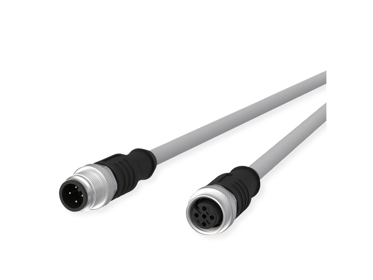 METZ CONNECT Câble de capteur/actionneur M12, codage A, M12 connecteur droit - M12 connecteur femelle droit, gris, 10 m
