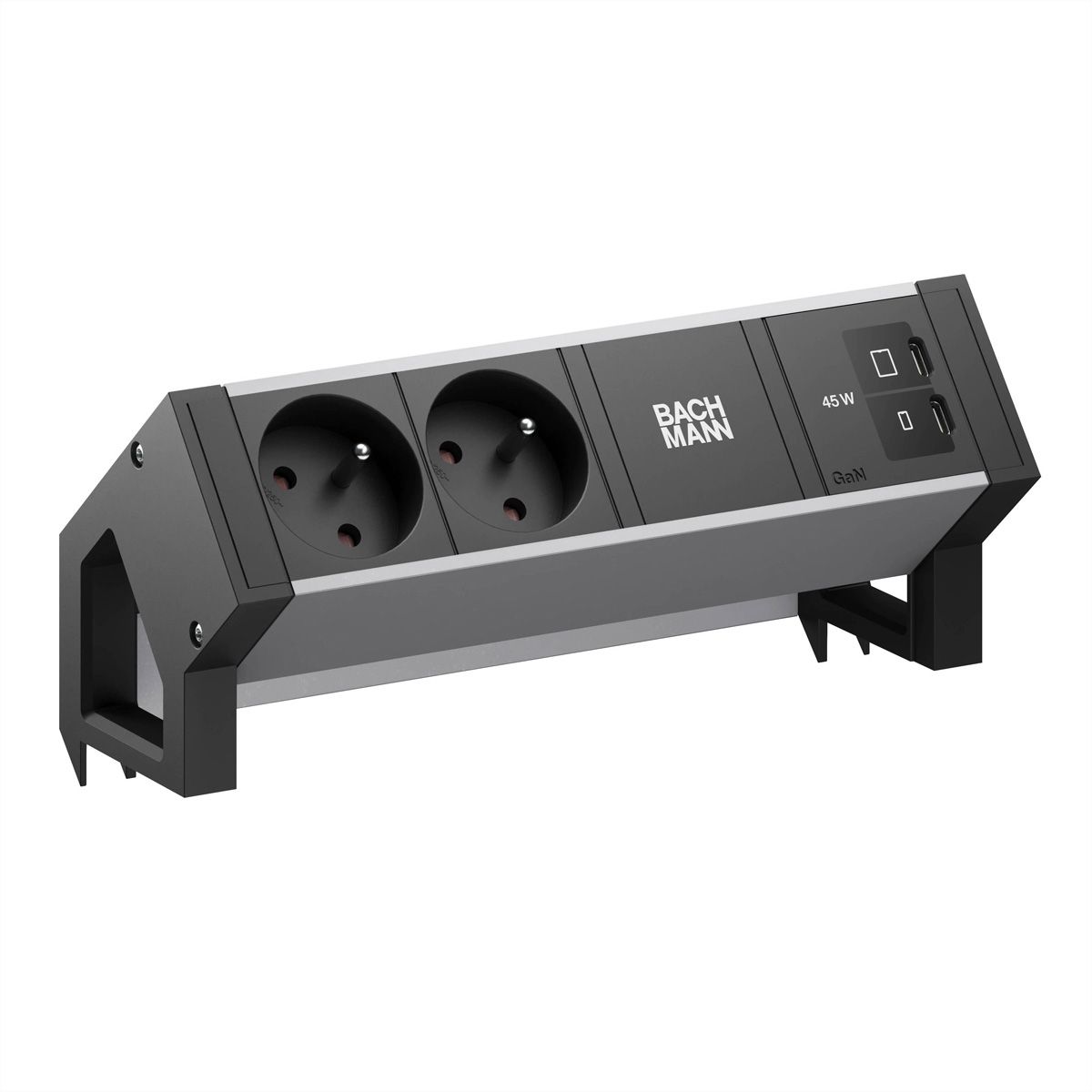 BACHMANN DESK2 ALU BLACK 2xUTE, 1xUSB C/C 45W L=0,2m