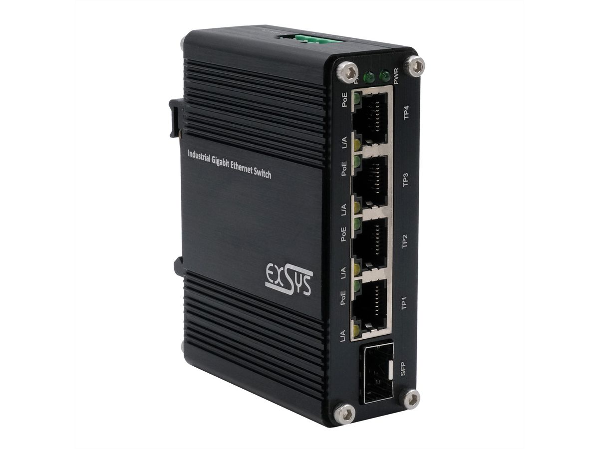 EXSYS EX-62020PoE-SFP Switch Ethernet industriel 4 ports PoE, 1 port 100/1000Fx SFP