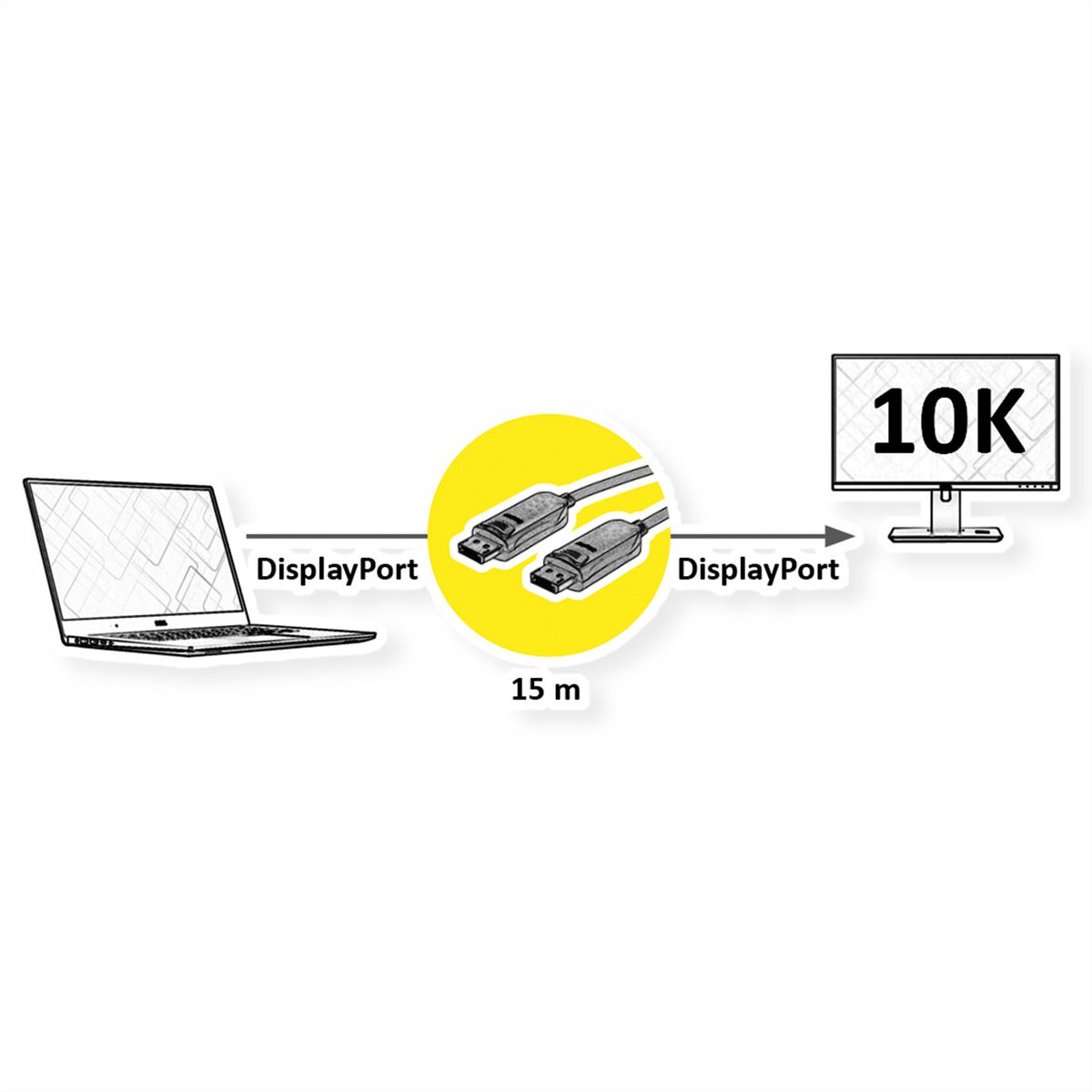 ROLINE Câble DisplayPort v2.1 (AOC), M/M, 15 m