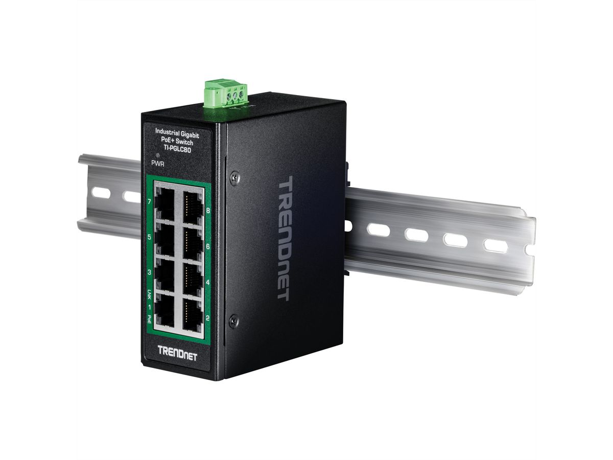 TRENDnet  TI-PGLC80 Mini switch Rail DIN PoE+ Gigabit industriel à 8 ports