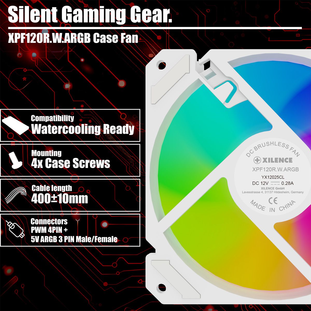 XILENCE Performance A+ REVERSE XF066, Ventilateur LED ARGB 120 mm blanc
