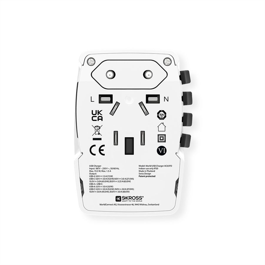 SKROSS Chargeur USB universel A/C 65PD avec câble USB-C, monde