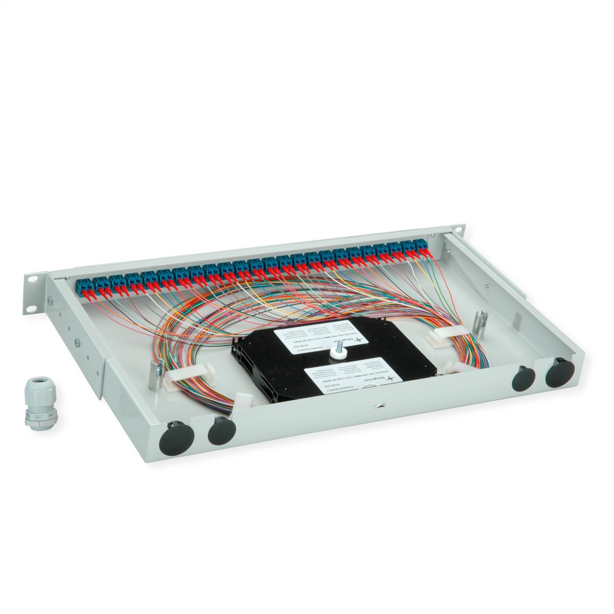 TELEGÄRTNER BASIS V Panneau fibre optique avec coupleurs & Pigtails , 24x LC Duplex, bleu, OS2 PC