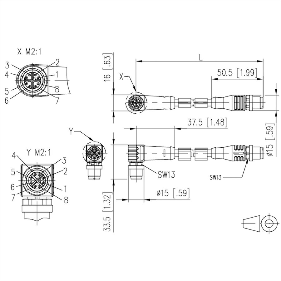 METZ CONNECT Câble Ethernet industriel M12 droit-coudé, codage X, 2 m