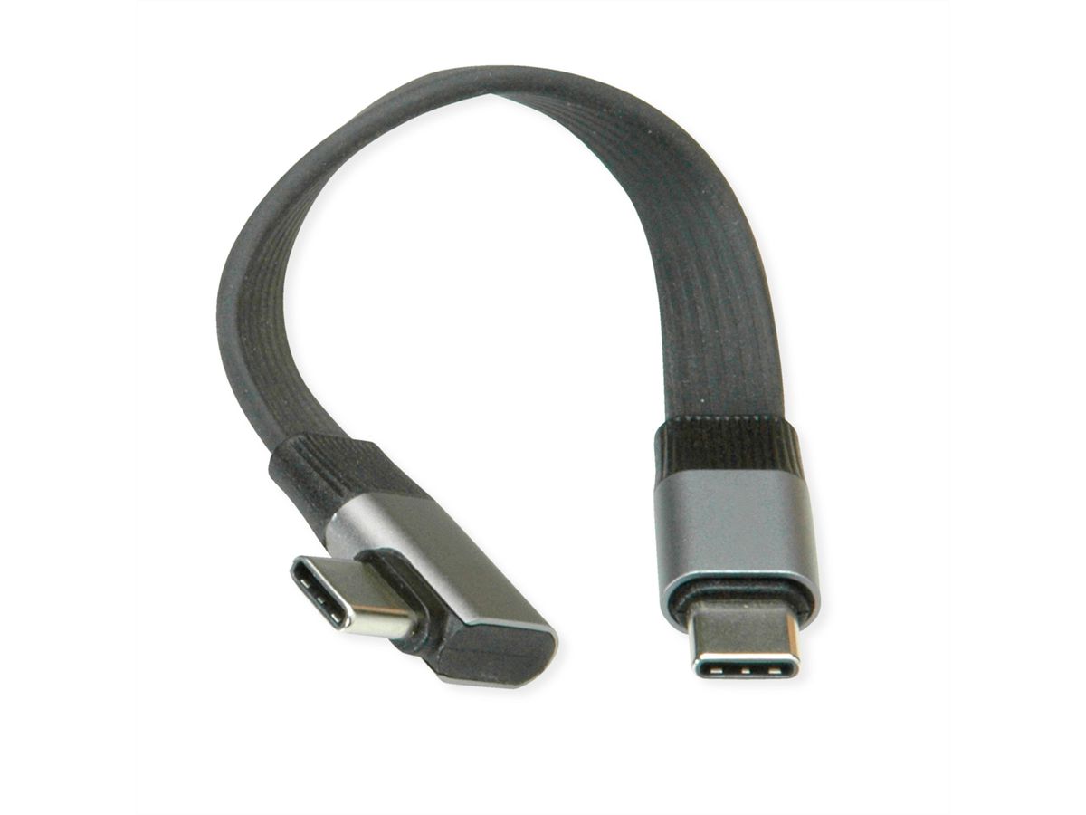 ROLINE Câble USB4 2.0 plat, C–C, M/M, un côté coudé à 90°, 8K UHD-2, 80Gbit/s, 240W, noir, 0,13 m