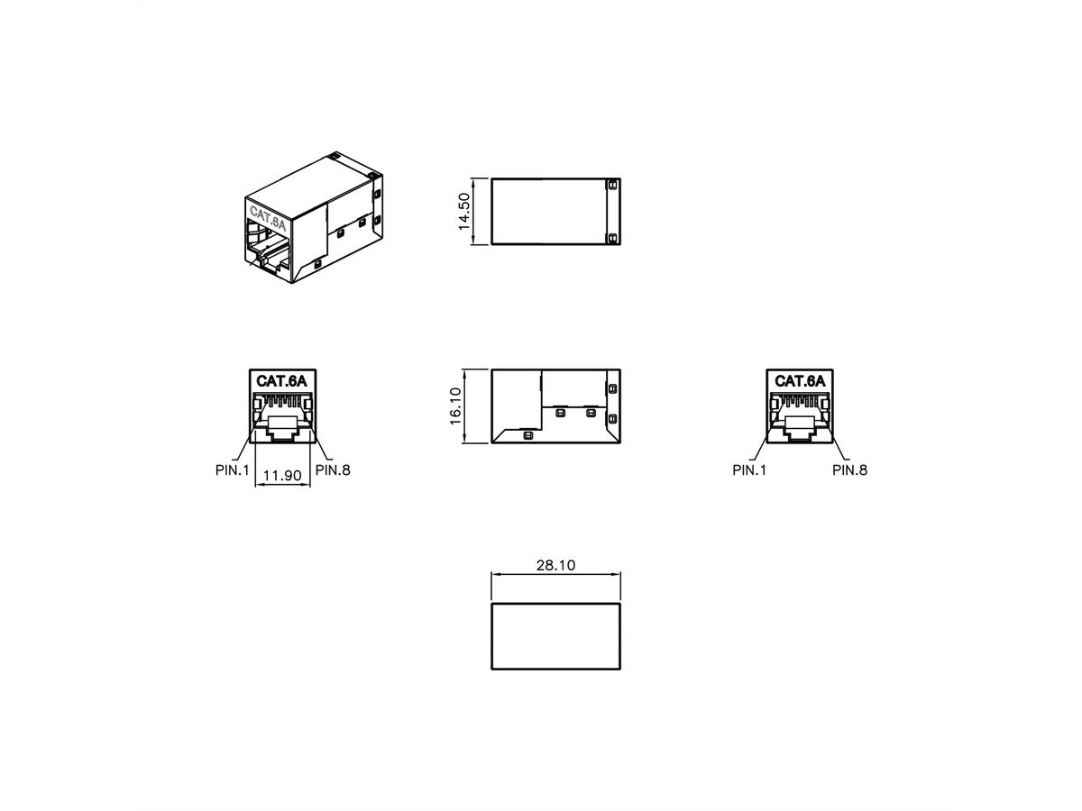 ROLINE Coupleur RJ-45 blindé, Cat.6A/Classe EA, argent