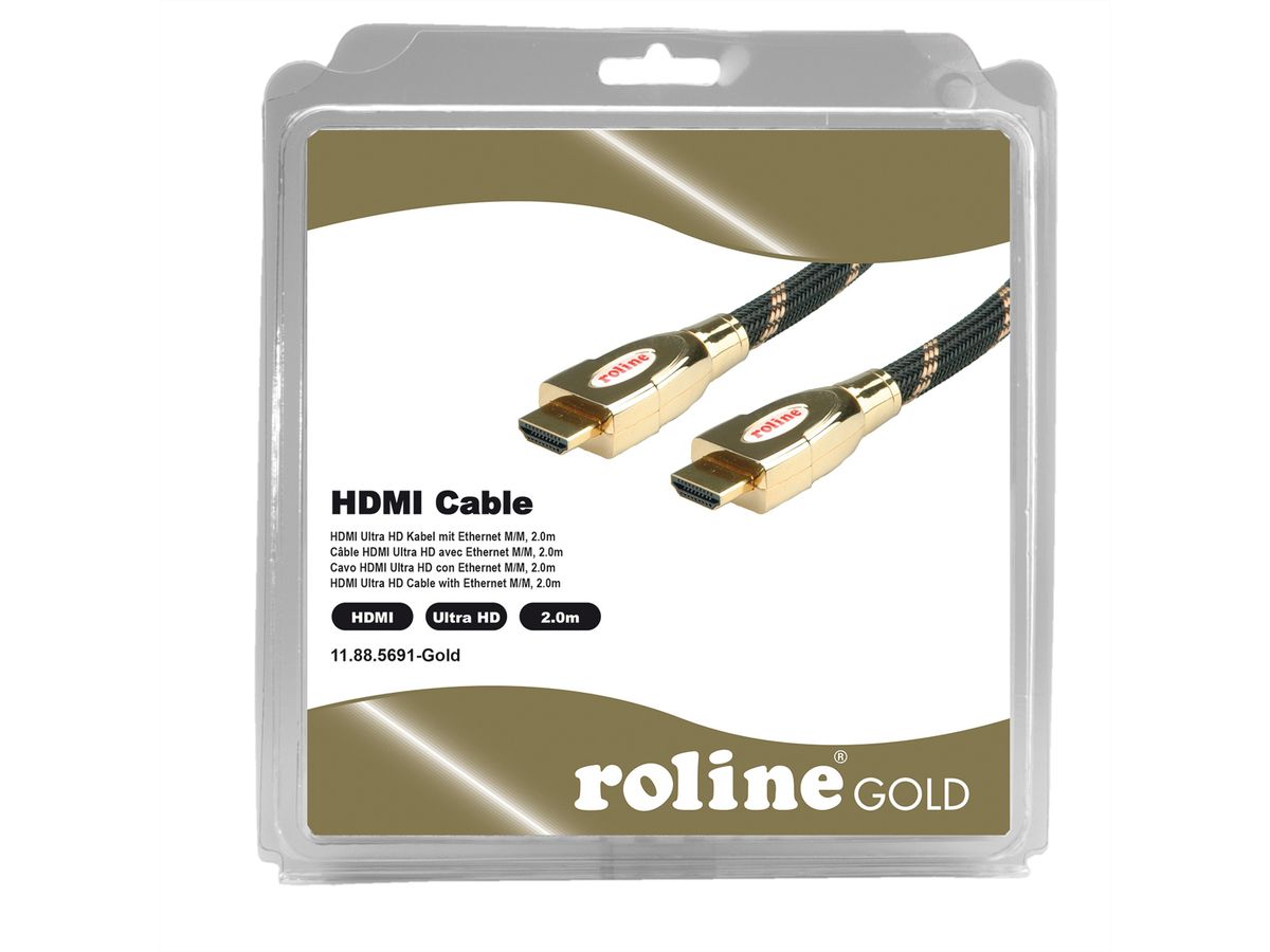 ROLINE GOLD Câble HDMI Ultra HD avec Ethernet, M/M, Retail Blister, 2 m