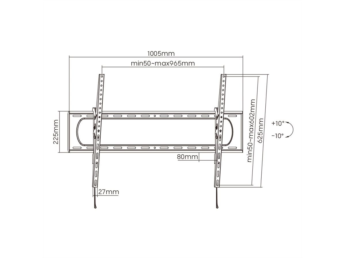 VALUE Support mural TV, distance murale de 80 mm, inclinable, <304,8cm/120", <120kg