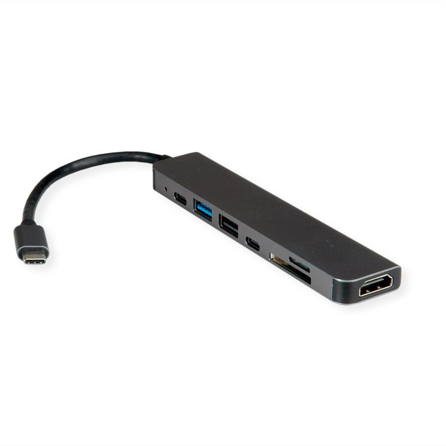 VALUE Station d'accueil USB type C, HDMI 4K60, 2x USB2.0 (A+C) + 1x USB3.2 Gen1 (A), 1x PD, 1x SD/TF