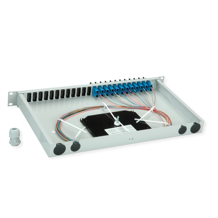 TELEGÄRTNER BASIS eco Panneau FO avec coupleurs et pigtails, 12x SC Duplex, bleu, OS2 PC, Grade C