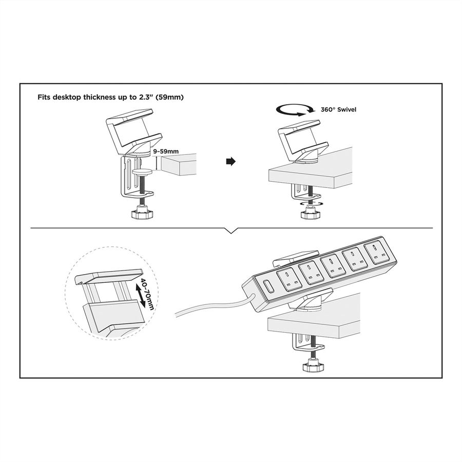 VALUE Support pour multiprise, pivot à 360°, blanc