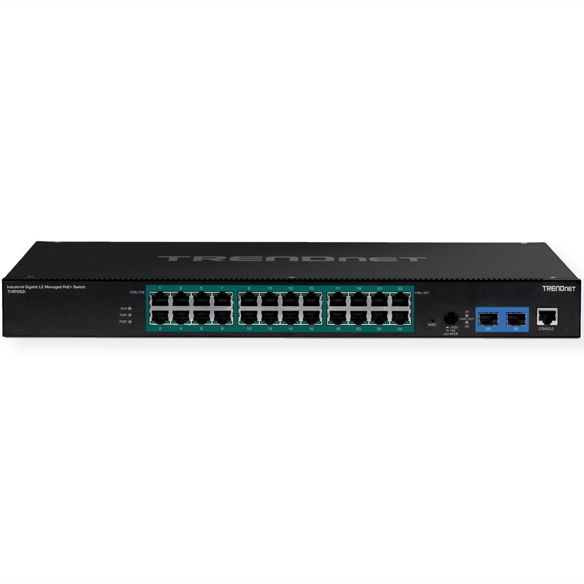 TRENDnet TI-RP262i Switch industriel PoE+ administrable Gigabit de couche 2 à 26 ports montable sur un rack