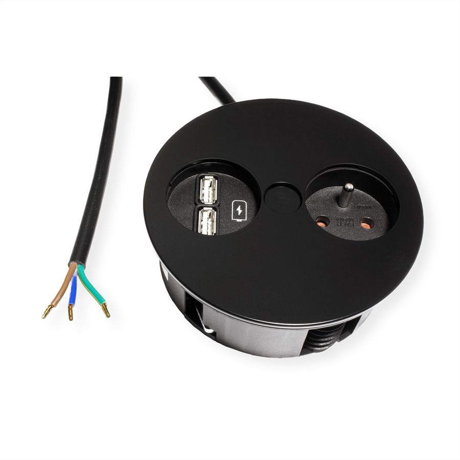BACHMANN TWIST Prise 1x UTE, chargeur USB, noir, 2 m