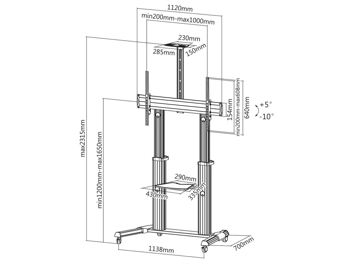 ROLINE Support LCD/TV sur roues, jusqu'à 100kg, argent