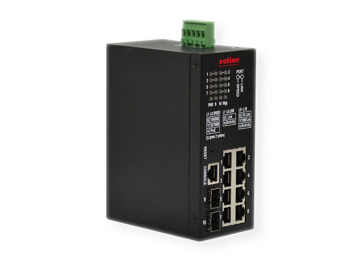 ROLINE Switch industriel Gigabit, 10 ports (8x RJ45 + 2x SFP), PoE+,  administré Smart - SECOMP France