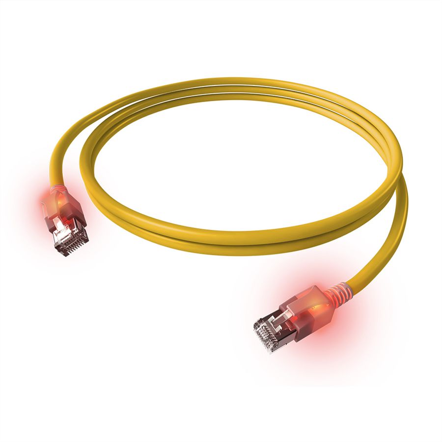 Cordon EasyLan DualBoot® LED Cat.6A (Classe EA) S/FTP, LSOH, jaune, 7,5 m
