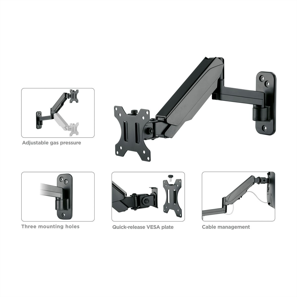 VALUE Support LCD, montage mural, 5 articulations, noir