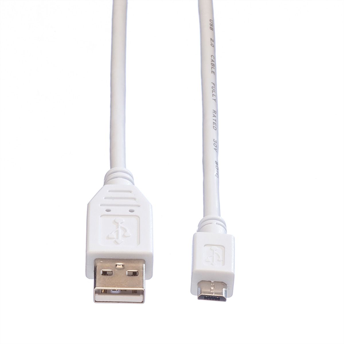 VALUE Câble USB 2.0, USB A mâle - Micro USB B mâle, blanc, 0,15 m