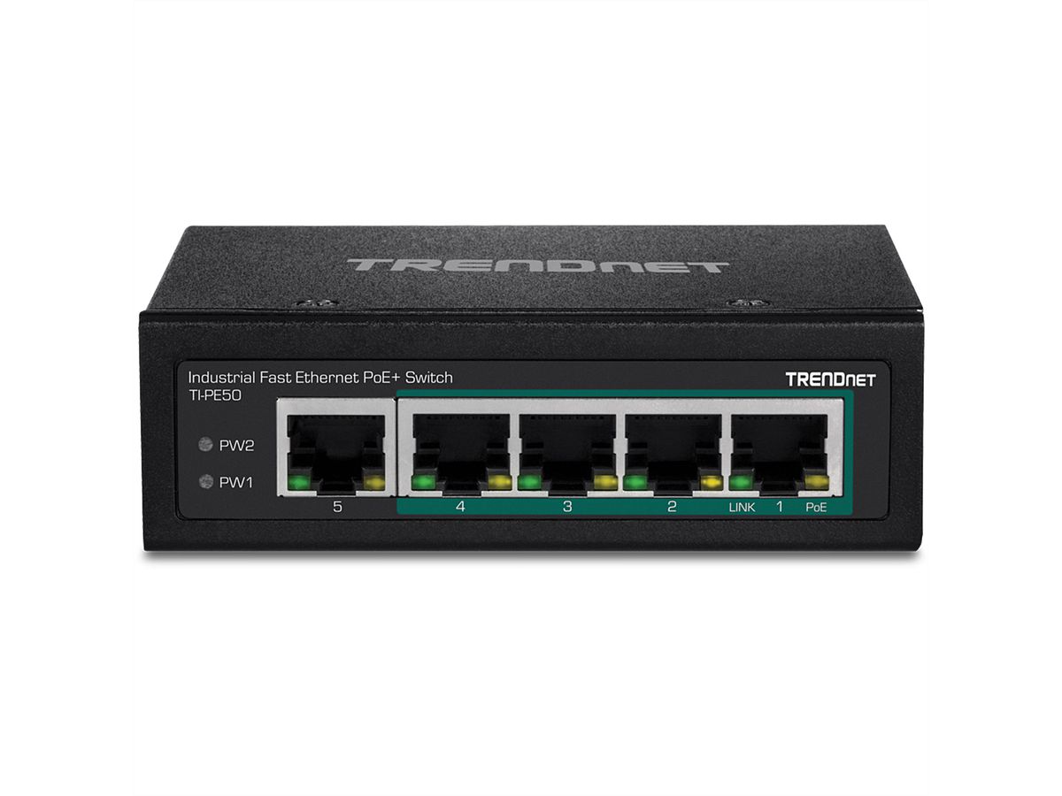 TRENDnet TI-PE50 Switch Rail DIN Fast Ethernet PoE+ industriel à 5 ports