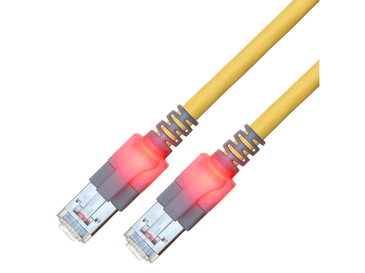 Cordon EasyLan DualBoot LED Cat.6 (Classe E) S/FTP, LSOH, jaune, 0,5 m