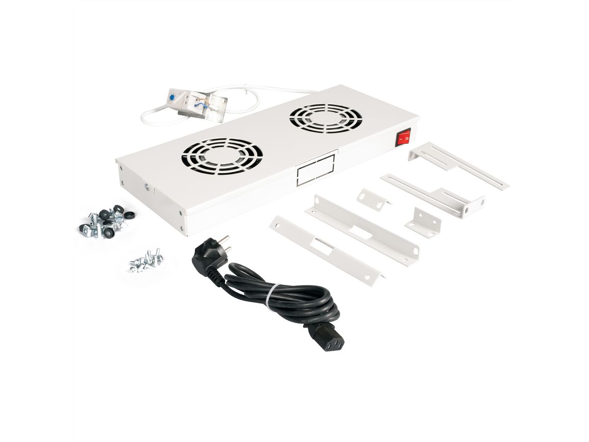 ROLINE 19" Unité de ventilation, 2 ventilateurs, Thermostat gris