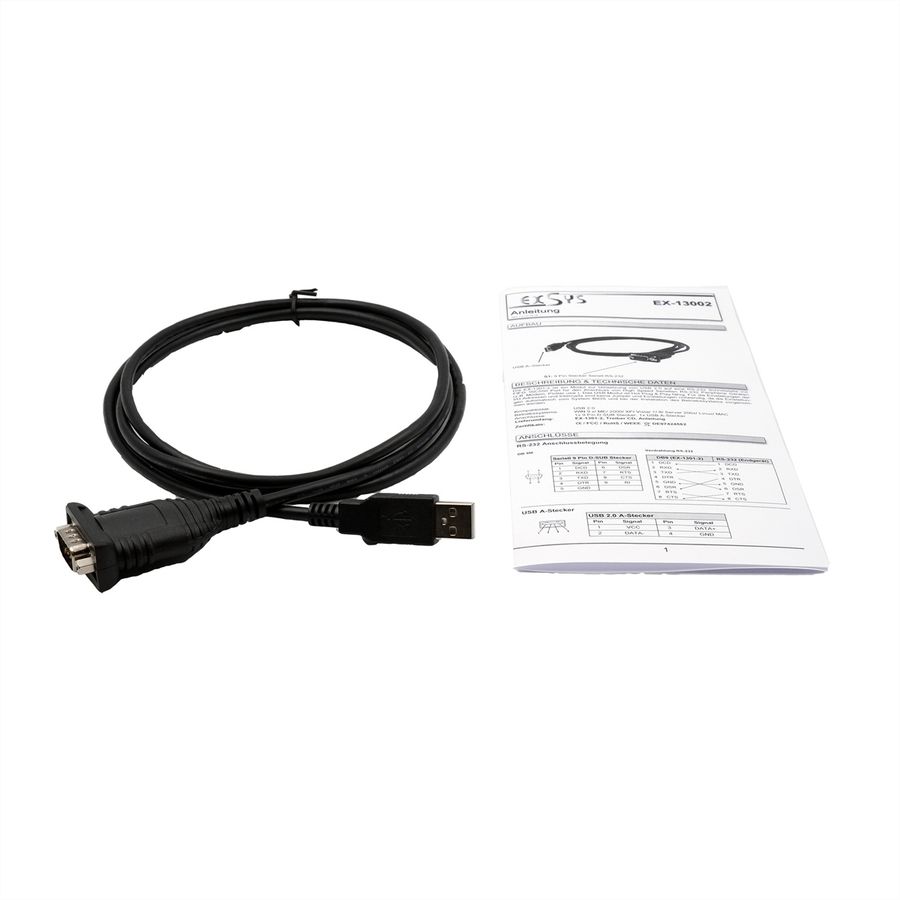 EXSYS EX-13002 Câble USB 2.0 vers 1 x série RS-232 avec connecteur 9 broches Prolific Chip-Set