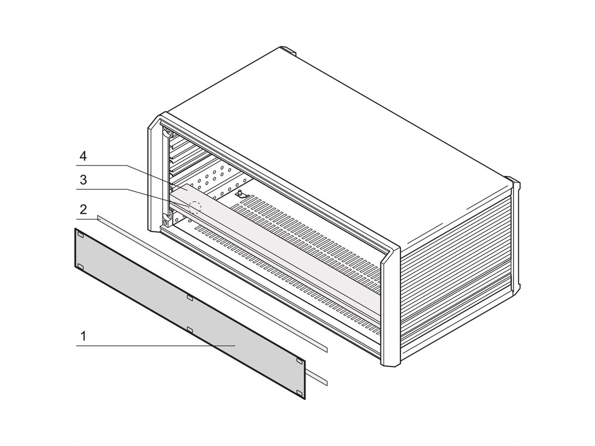 SCHROFF Face avant 1 U, 84 HP, Montage sur rail horizontal, 2,5 mm, alu, anodisé avant, conducteur arrière