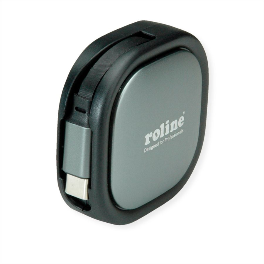 ROLINE Câble rétractable USB 2.0, 60W, C-C, M/M, noir, 1,2 m