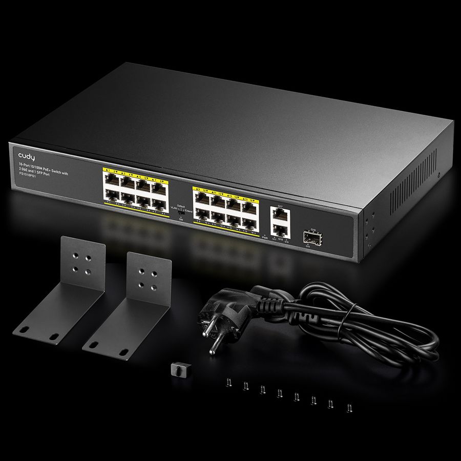 CUDY FS1018PS1 Switch 16 ports 10/100M PoE+, 2 ports Gigabit Uplink 1 SFP  200W