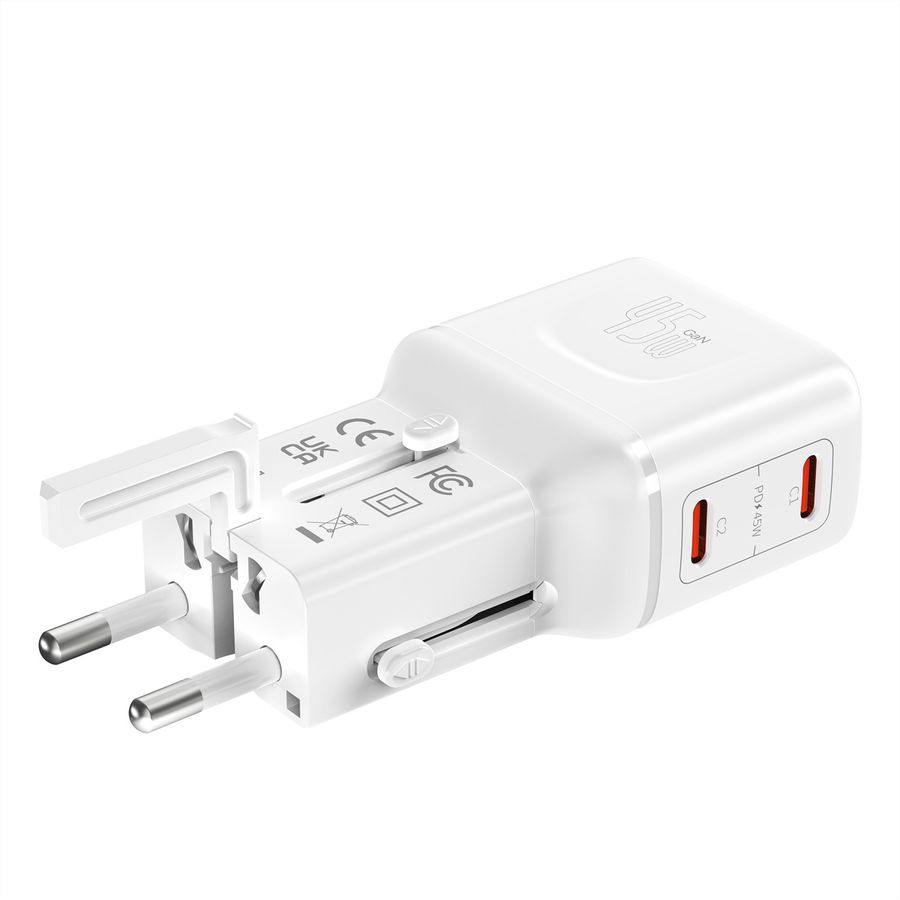 VALUE Chargeur de voyage, EU/UK/US, 2 ports USB C, 45 W