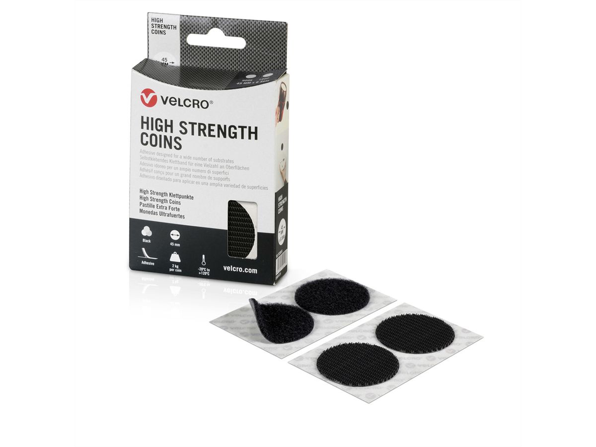 VELCRO® High Strength Fixation 6 points crochets 6 points velours, crochets & velours, DM 45mm noir