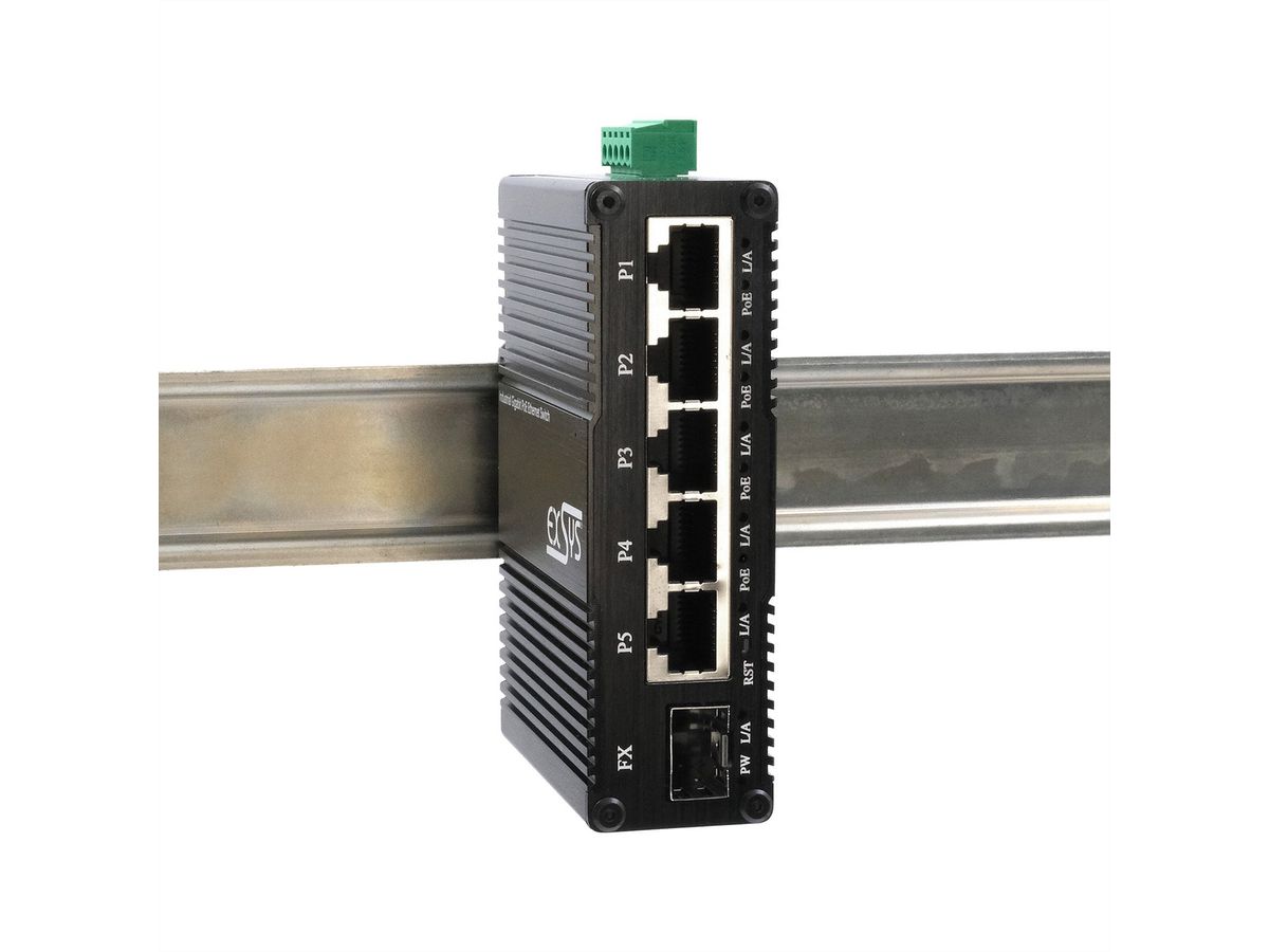 EXSYS EX-62030MPoE-SFP Mini Switch Gigabit SFP PoE+ industriel 5+1 ports, géré par le Web