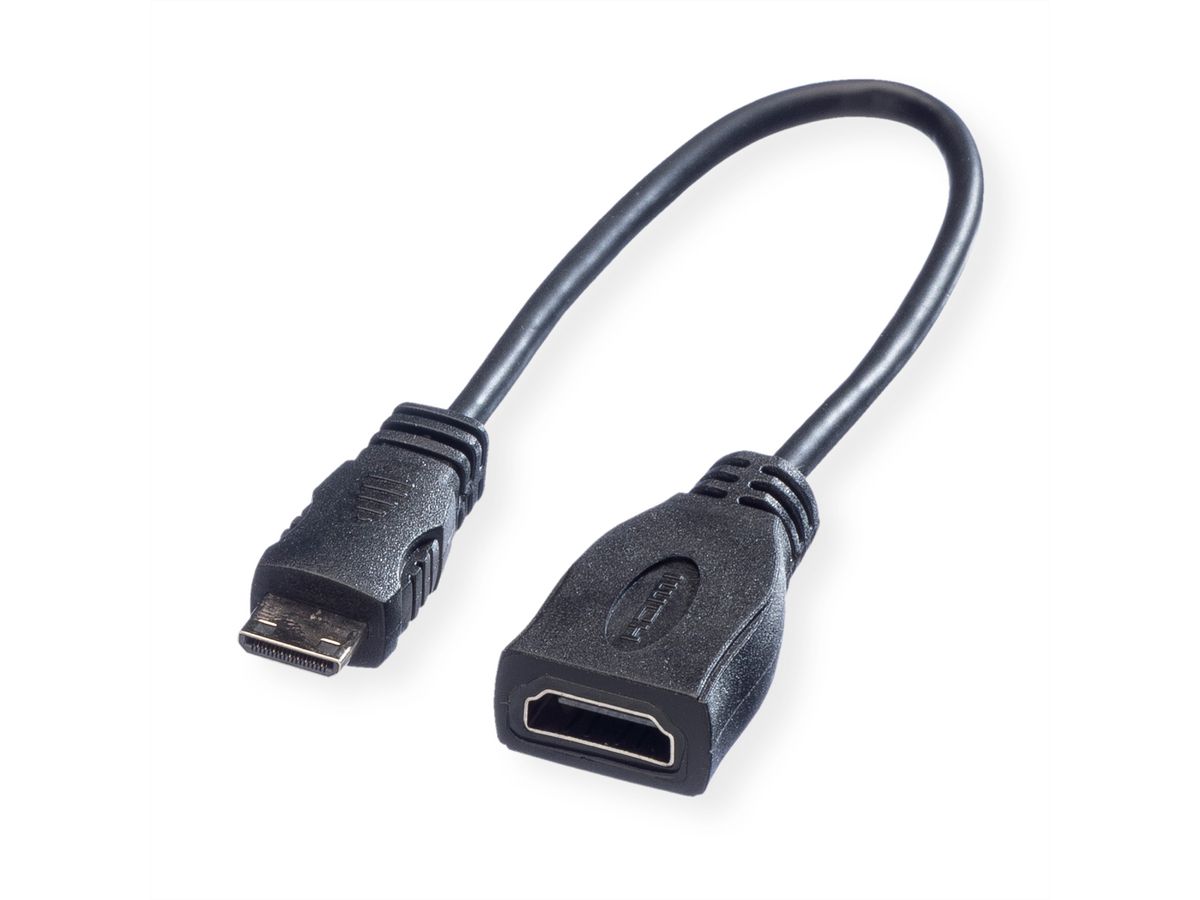 ROLINE Câble HDMI High Speed avec Ethernet, HDMI F - Mini HDMI M, 0,15 m