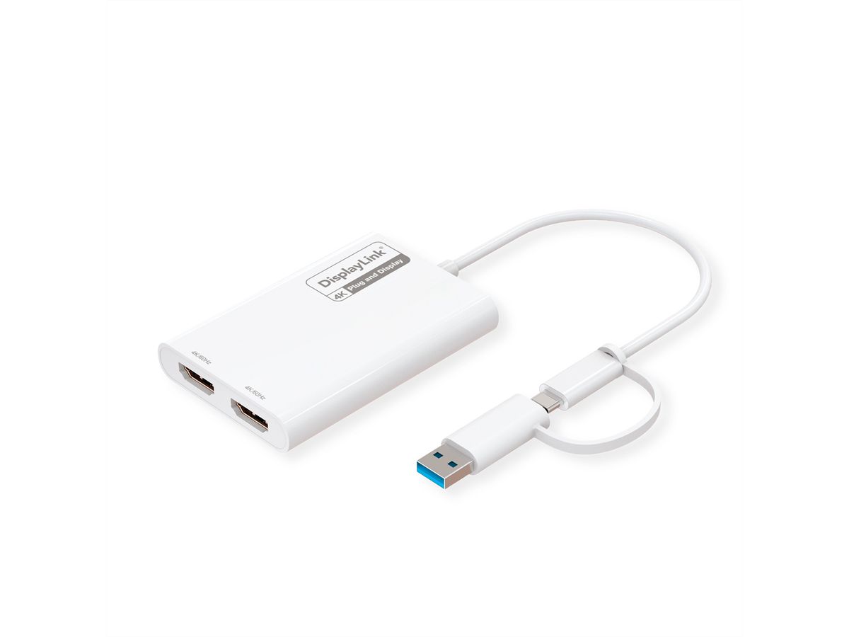 ROLINE Adaptateur Multi-DisplayLink USB type A+C - 2x HDMI, Multi-Stream 4K