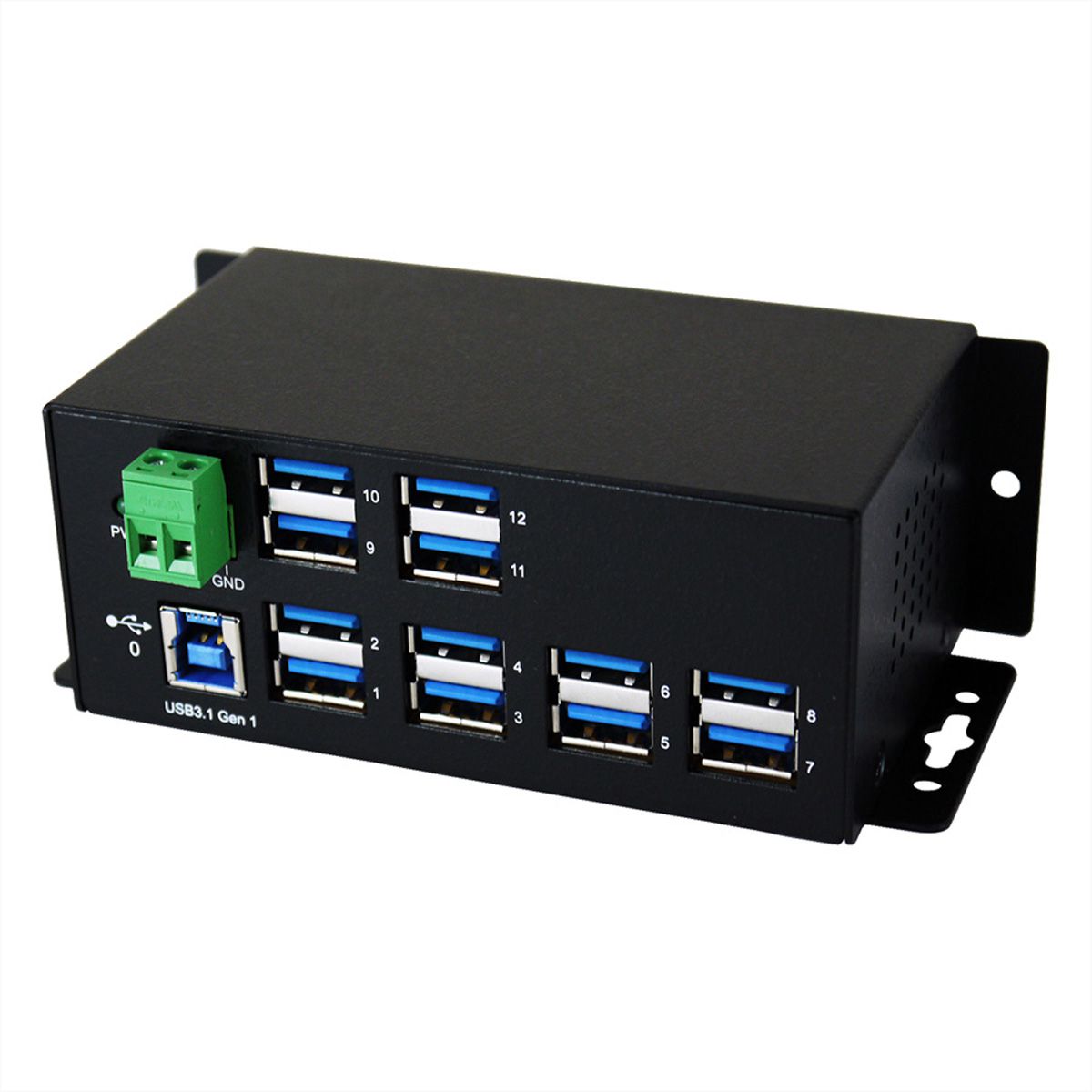 EXSYS EX-1112HMVS Hub à 12 ports USB 3.2 Gen1 protection de surtension et boîtier métal
