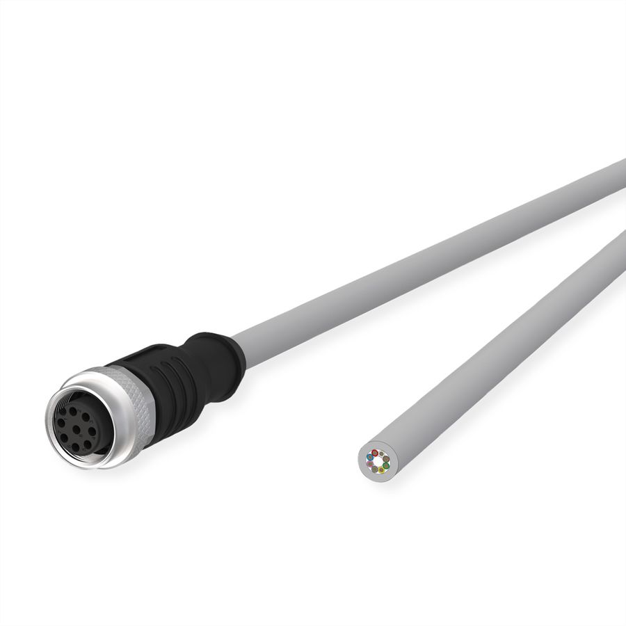 METZ CONNECT Câble de capteur/actionneur M12, codage A, M12 connecteur femelle droit - extrémité ouverte, gris, 1 m