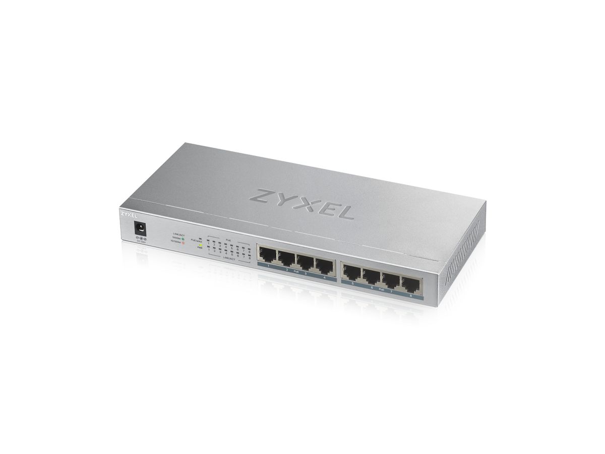 Zyxel GS1008HP Non-géré Gigabit Ethernet (10/100/1000) Connexion Ethernet, supportant l'alimentation via ce port (PoE) Gris