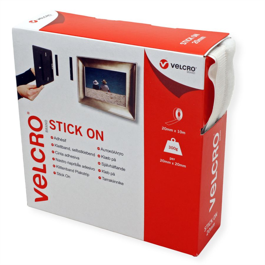 VELCRO® Bande 20mmx10m blanc, crochets & velours autocollants
