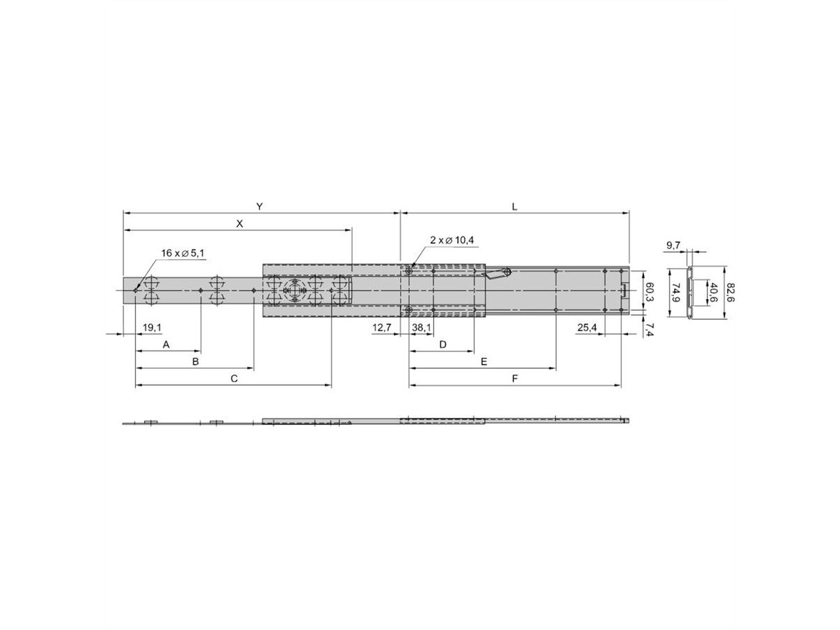 Glissière télescopique universelle SCHROFF, Slim, 2 U, 508L