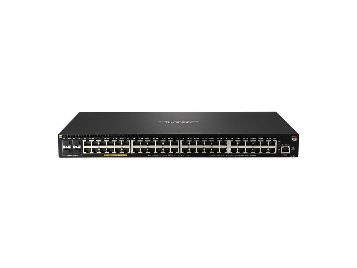 Hewlett Packard Enterprise Aruba 2930F 48G PoE+ 4SFP+ 740W Géré L3 Gigabit Ethernet (10/100/1000) Connexion Ethernet, supportant l'alimentation via ce port (PoE) 1U Noir