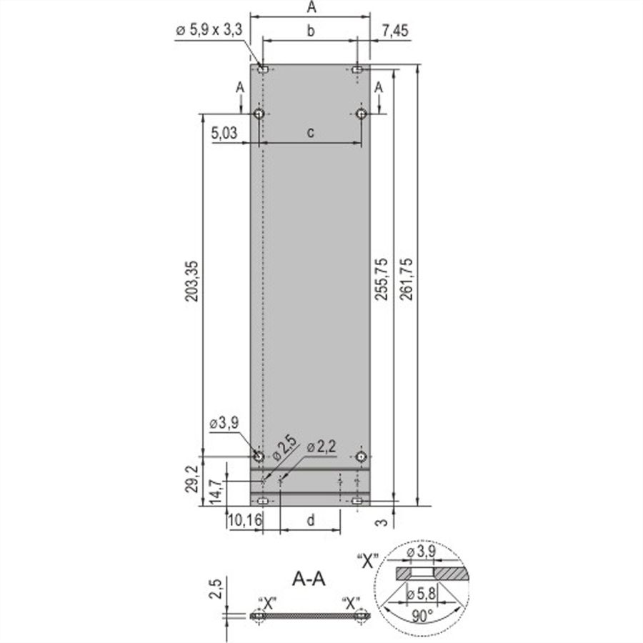 SCHROFF Unité enfichable de type cadre, face avant, non blindée, 6 U, 10 HP, 2,5 mm, alu, face avant anodisée, face arrière conductrice