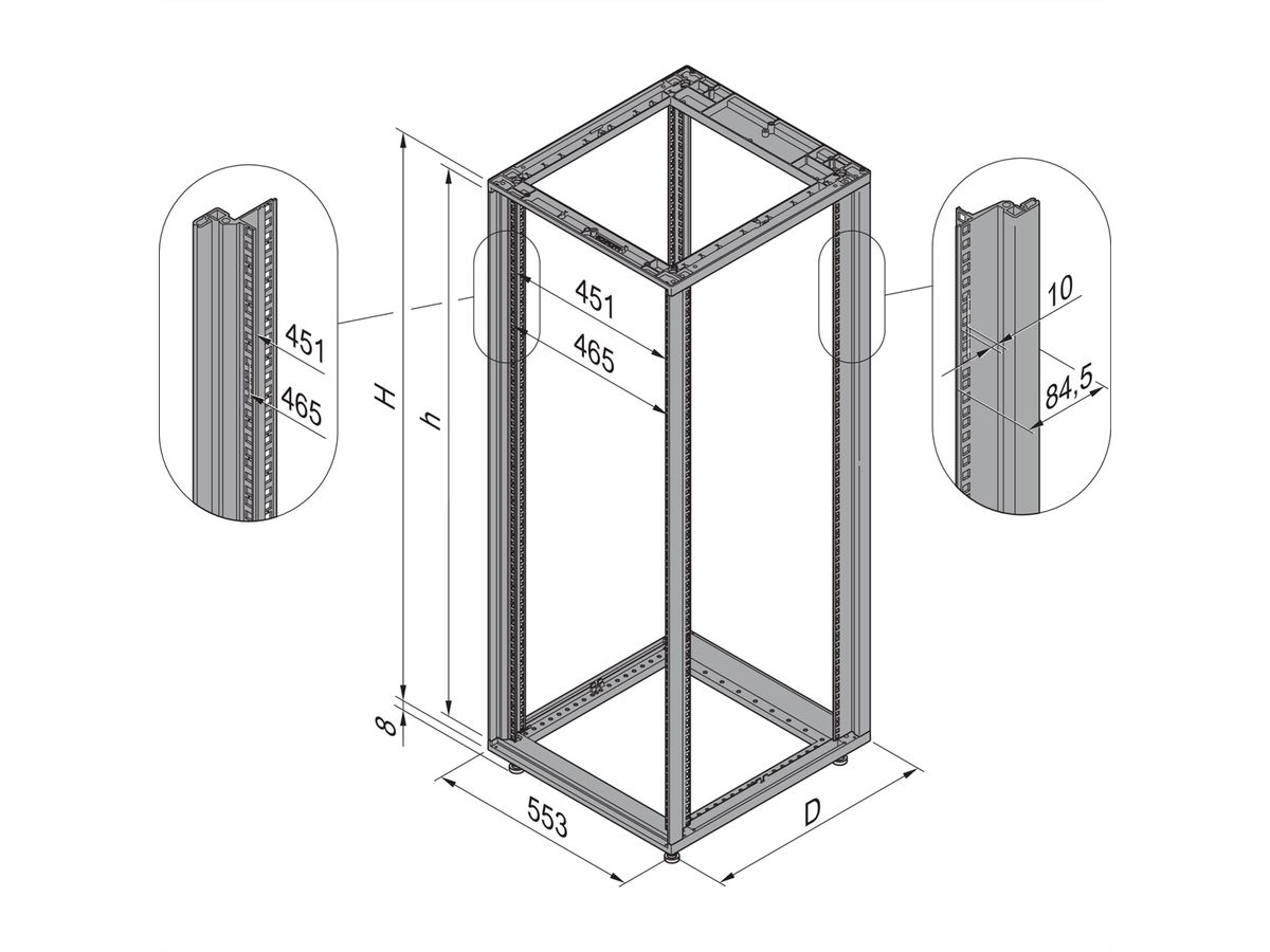 Cadre d'armoire Novastar SCHROFF, Slim-Line, 12 U 553W 1000D