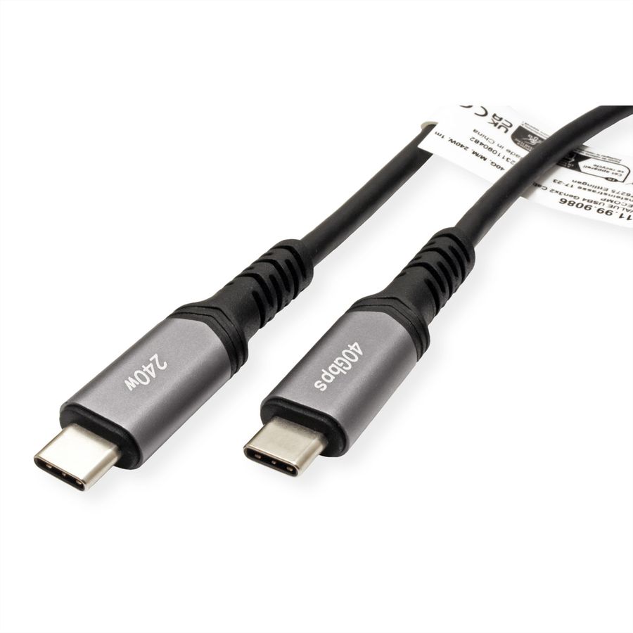 VALUE Câble USB4 Gen3x2, C–C, M/M, 8K UHD-2, 40Gbit/s, 240W, noir, 0,5 m