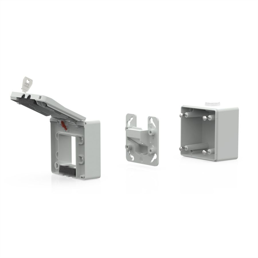METZ CONNECT Boîtier apparent pour module IP44 , Couvercle rabattable + serrure, 2 ports non équipés , gris